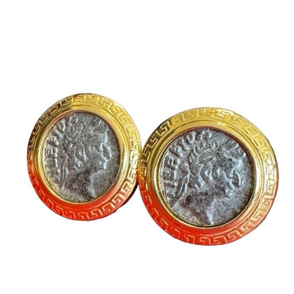 Vintage Premier Designs Gold Toned Roman Coin Clip Ons - Picture 3 of 13